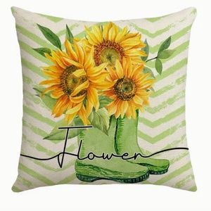 NEW ALL SEASONS SUNFLOWER RAIN BOOTS PLANTER LINEN FARMHOUSE PILLOW COVER 17.7"